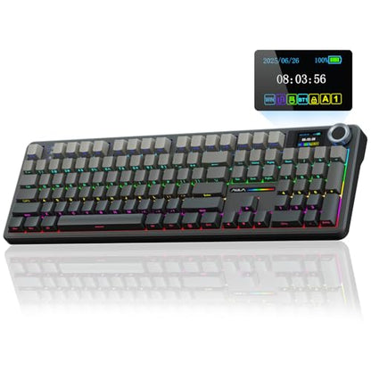AULA F108 PRO - Wireless Mechanical Keyboard with Screen & Knob,Full Size Keyboard with 8000mAh Battery,Pre-lubed Switches,Side Printed PBT Keycaps,RGB Backlit Hot Swappable Custom Gaming Keyboards - color: Gradient Black