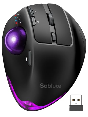Wireless Trackball Mouse, Adjustable Angle Rechargeable Backlit-Purple Ball | MAM1 Pro Ergonomic Mouse Rollerball Thumb mice with 5 Level DPI, 3 Devices Connection (USB & Bluetooth ) for PC, Windows - color: Purple Ball