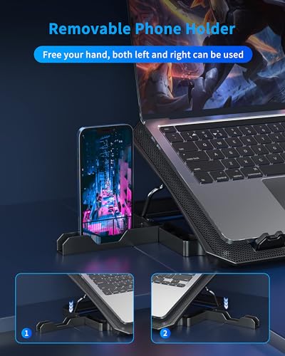AICHESON Laptop Cooling Pad for 12-15.6 Inch, 6 Cooler Fans, Blue Lights | Laptop Cooling Stand with 2 USB Ports, Adjustable Heights Base