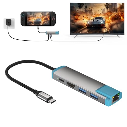 USB C Switch 2 Dock,4K@60Hz HDMI Adapter with PD/USB 3.0/Gigabit Ethernet Port,Replacement Dock for Switch/Switch OLED/Steam Deck/ROG Xbox Ally X/Legion Go - color: Gray, size: 4.1*1.2 inch