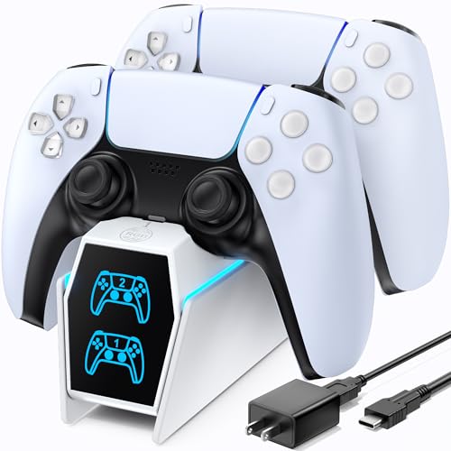 P5 Controller Charger with Fast Charging AC Adapter, P5 Controller Charging Station Stand for PlayStation 5, Docking Station Replacement for P 5 Accessories Kits, White - color: White