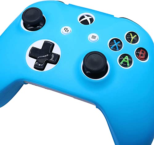 Blue Silicone Cover Skin for Xbox One S/X Controller Glow in The Dark Anti-Slip Soft Rubber Case Protector Accessories Set with 8 Glow in The Dark Thumb Grips Caps + 2 Cute Cat Paw Caps. - color: Glow Blue