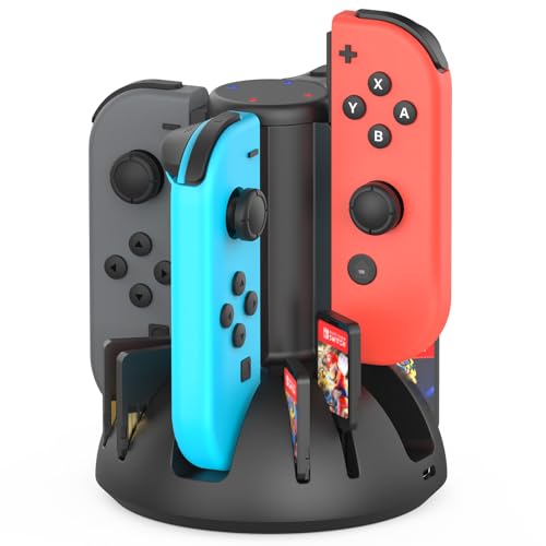 MARSDOCK Controller Charging Dock for Nintendo Switch Joycon | Charger Station Compatible with Switch OLED JoyCon, Controller Charger Stand Station with 8 Game Slots, 3.3FT Cable, LED