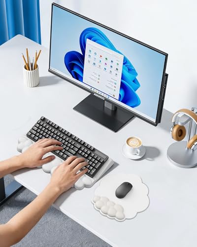 Wrist Rest for Keyboard and Mouse for Desktop, Keyboard Riser and Mouse Pad | PU Leather, Cloud Shaped, Ergonomic Angle Adjustable Arm Rest, Soft Wrist Support, Waterproof - color: White