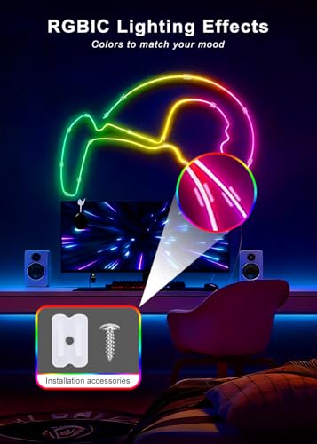 32.8FT Neon Rope Lights,Flexible RGB+IC LED Strip Lights,Remote Control,Multiple Modes,for Living Room,Bedroom,Holiday Decoration - size: RGBIC-10M