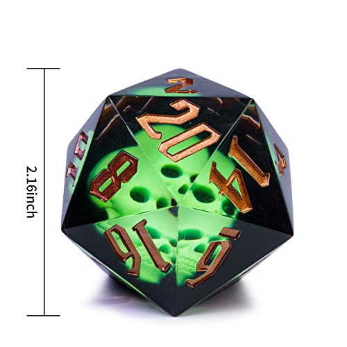 Cusdie Large D20 Dice 55mm with Sharp Edges, D&D 20 Sided Dice, Handmade DND Giant D20 for RPG, Table Games(Green Skull) - color: Green Skull