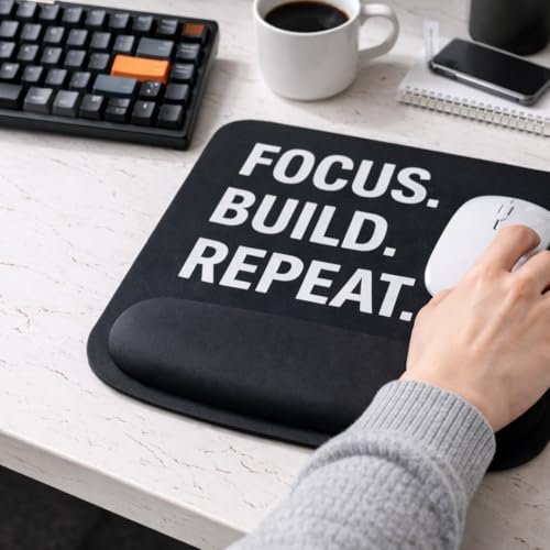 Ergonomic Memory Foam Mouse Pad with Wrist Support, Orange, Ultra-Smooth Surface, Anti-Slip Base (Text, Medium) - color: Text