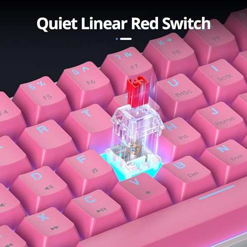 surmen 60% Percent Gaming Keyboard Mechanical with Linear Red Switch, 61-Keys Pink Mini Gaming Keyboard LED Light Backlit PBT Keycaps for Laptop, Desktop, PC Gamers (61Miami) - color: 61 Miami