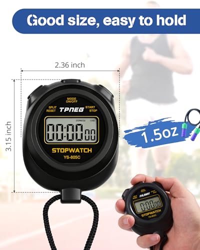 TPNEG Simple Stopwatch Timer - Easy to Use, Set Up, Read, and Carry - Large Display - On/Off, AAA Battery - Ideal for Coaches, Track and Field, Soccer Referees, Sports, Classroom - color: Black