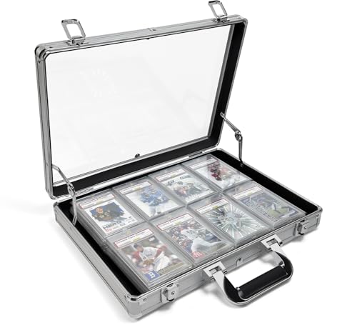 Notwoe® Large Card Display Case,16"x12"Table Top Baseball Card Display Case Aluminum Acrylic Lockable,Portable Trade Show Display Case,for Sports Card/TCG/Jewelry Collection. (Silver, Small 16"x12") - color: Silver, size: 16"x12"