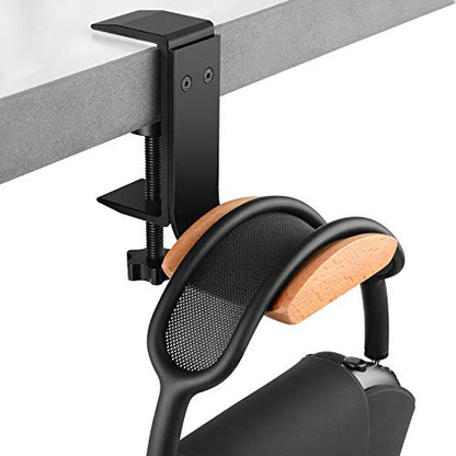 Linkidea Headphone Stand Hanger Compatible with Apple AirPods Max, Wooden Headset Holder Clamp Mount, Under Desk Headphone Hook Rack for Gaming Headphones, Office Desk & Table (Beech)