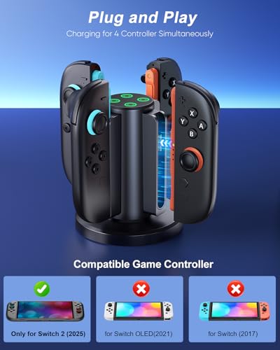 Charging Dock for Nintendo Switch 2 Controller 2025, Charger Station for Joycon 2 with Charging Indicator, Compact Vertical Dual Direction Charge 4 Controller Stand (Black)