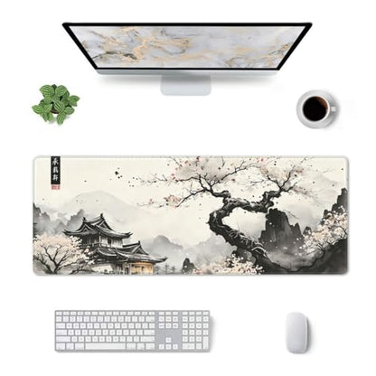 Large Gaming Mouse Pad Desk Mat, Japanese Cherry Blossom Extended Keyboard Mouse Pad Mousepad with Non-Slip Base and Stitched Edge Mouse Mat Desk Pad Mouse Pads for Desk Home Office, 31.5 x 11.8 - color: Japanese Cherry Blossom
