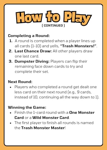 Trash Monsters - Card Game, Easy Number Sequencing Game with Fun Monsters | Ages 3 and up | Kids & Family Nights | Simple to Learn