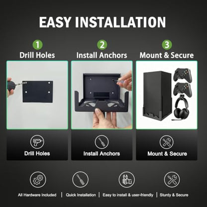 BracNova Wall Mount Kit for Xbox Series X-Steel Wall Mount Shelf Stand with Detachable Controller Holder and Headphone Hook-Safely Store Your Xbox X Console Near or Behind Your TV