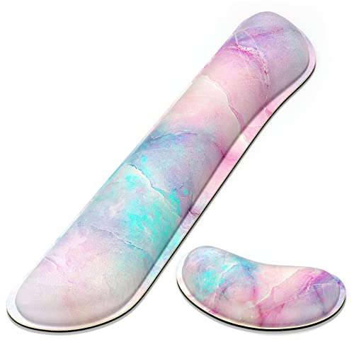 Dapesuom Enlarge Keyboard Wrist Rest, Memory Foam Wrist Cushion for Desk Mats Support, Pain Relief Keyboard Mouse Pad Rests Set with Non-Slip Base for Gaming Laptop Office Computer, Colorful Marble - color: Colorful Marble