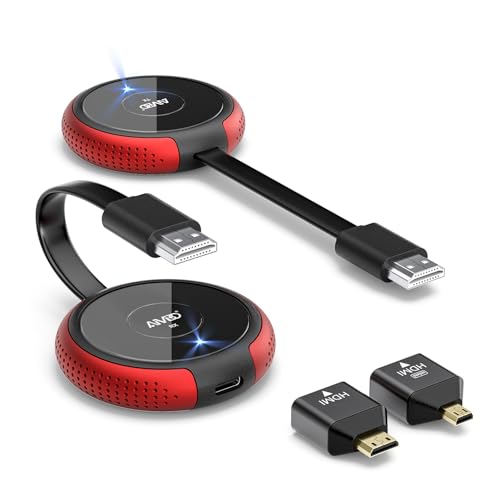 TIMBOOTECH Wireless HDMI Transmitter and Receiver 4K, Casting 5G Stable Video/Audio Wireless HDMI Extender Kit for PC, Laptop, Camera, TV Box, Smartphone, PS5 to Monitor, Projector, HDTV 165FT/50M - color: Red