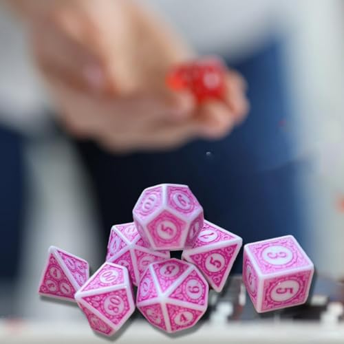 harayaa 7 Pieces Polyhedral Dice Set Multi Sides Dices Game Dices Resin Dices Counting Dices Acrylic Structure Suitable for Classroom Role Playing Par, Pink