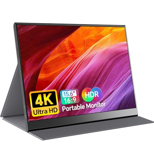 Anyuse 4K Portable Monitor 15.6" 3840x2160 UHD USB-C HDMI Laptop Monitor, 100% RGB IPS Computer Gaming Display HDR Travel Monitor w/Speakers & Smart Cover for Laptop Xbox PS5 Switch PC Phone - size: 15.6"4K