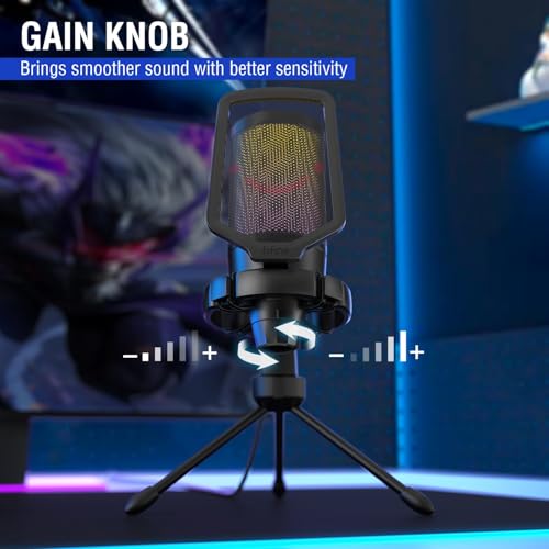 FIFINE Gaming USB Microphone with Headset Bundle for PS5, PC Condenser Mic with Quick Mute, RGB, Gain Control for Streaming, Wired Headphones with Microphone Set with EQ Mode, Soft Ear Pads (A6V+H6)