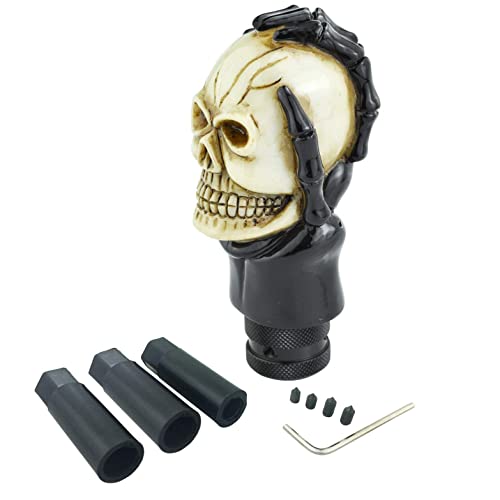 Skull Car Shift Knob Manual Gear Lever Stick Shifter Handle | Weighted Resin Skull Head Gear Shift Grip, Hot Rod Style Racing Modification Fit Most Manual Transmission Vehicles, Beige - color: Beige