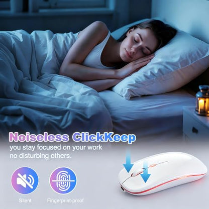 Wireless Bluetooth Mouse, Rechargeable Computer Mouse, White | Dual Mode - BT5.2 & 2.4G,Long Lasting,Silent RGB LED Mice,Slim Portable Mouse for Laptop,PC,Tablet,MacBook,iPad,Apple Devices - color: White