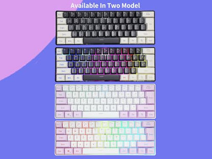 SAMA Gaming Keyboard 60 Percent, 61 Keys RGB Backlit Wired, Waterproof, Compact & Portable for PC/Mac Gamer, Travel & Business Trip - White Purple