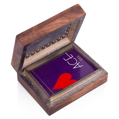 Unique Birthday Gift Ideas Handcrafted Classic Wooden Playing Card Holder Deck Box Storage Case Organizer With Premium Quality 'Ace' Playing Cards Anniversary Housewarming Gifts Men Women