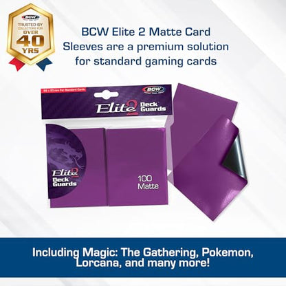 BCW Elite2 Matte Card Sleeves – Mulberry | Anti-Glare Front | Textured Back | Fits Standard 2.5" x 3.5" Cards - 100 Pack - color: Mulberry