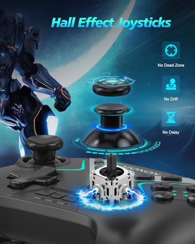 YIONON Wireless PC Controller with Hall Effect Joysticks and Triggers | Bluetooth Controller for Windows PC/Switch/Android/Mobile/TV/iOS/MAC with Loop Macro, Vibration, Turbo, Motion Control - color: Whole Black
