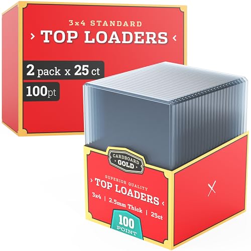 Cardboard Gold 100pt Top Loaders for Cards - Premium 3x4 Inch - 50 Count | Rigid PVC, UV-Resistant, Crystal Clear, Penny Sleeve Compatible, Baseball Trading Sports Memorabilia Protectors, TCG - size: 50 Toploaders