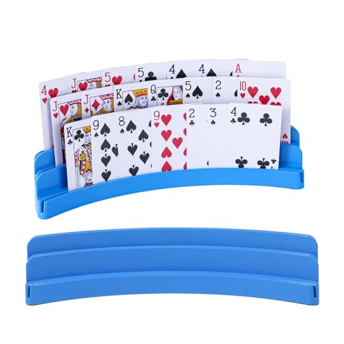 3-Layer Plastic Playing Card Holder for Kids Adults Seniors, Little Hands Card Game Holder with Non-Slip Base – Game Night Ldeal Accessories for Arthritis - color: blue, size: 2PCS