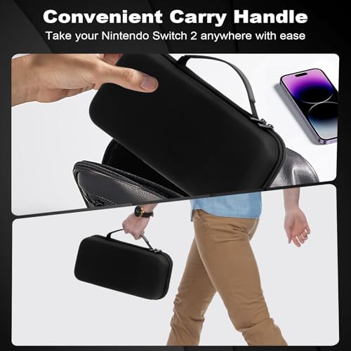MoldRaychi Hard Shell Carrying Case for Nintendo Switch 2 (2025), Travel Pouch with 24 Game Card Slots & Accessory Pocket, Shockproof Portable Storage Bag for Console, Joy-Cons and Charger, Black