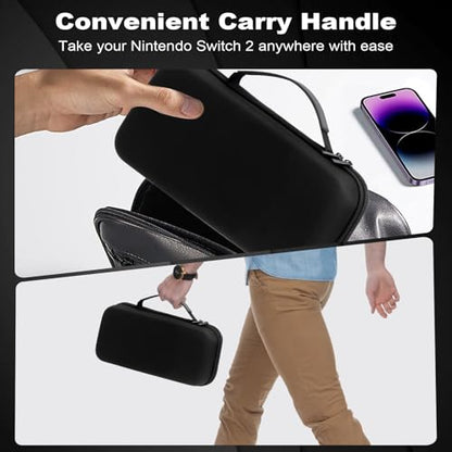 MoldRaychi Hard Shell Carrying Case for Nintendo Switch 2 (2025), Travel Pouch with 24 Game Card Slots & Accessory Pocket, Shockproof Portable Storage Bag for Console, Joy-Cons and Charger, Black