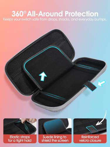 LENTION Carrying Case for Nintendo Switch 2(2025) with Handle, Protective Switch 2 Hard Shell Case with 10 Game Card Slots, Slim Compact & Lightweight Travel Bags for Console & Accessories (Gray) - color: Gray