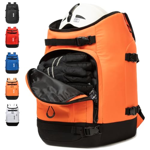 Ski Boot Bag - Boot Travel Backpack for Snowboard & Ski Boots, Helmet, Goggles, Gloves, Accessories - color: orange