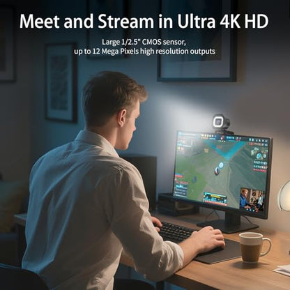 TOALLIN 4K Webcam with Ring Light, Remote Control, PDAF Autofocus | Built-in Dual Mic, 5X Zoom & Image Mirroring, USB Computer Camera for Live-Streaming/Meetings/Video Calls - style: 4K Webcam with Ring Light