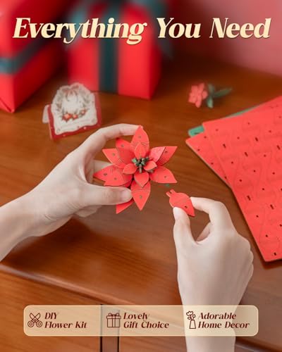 Rowood 3D Puzzles for Adults,Poinsettia Building Set Craft Kit,Artificial Flower Botanical Collection,Christmas Flowers Decoration Centerpiece for Table - style: Poinsettia