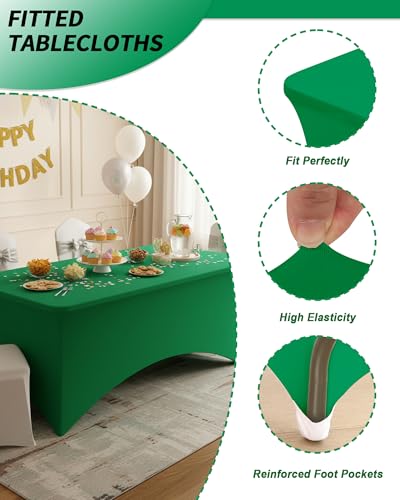 Fixwal Green Stretch Table Cloth Rectangle 2 Pack 6Ft, Spandex Fitted Table Covers Washable for Party, Trade Show, Banquet, Wedding, Buffet - color: Green, size: 6 Ft