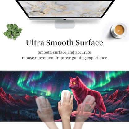 Wolf Gaming Mouse Pad XL - 31.5x11.8 in Large Extended Desk Mat, Galaxy Night Sky Design, Non-Slip Rubber Base, Stitched Edges for Office & Game - color: 2