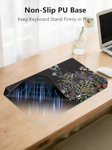 2-in-1 Ergonomic Keyboard Stand with Wrist Rest, Comfy Keyboard Riser Holder with Massage Design, Flower - color: Black Flower