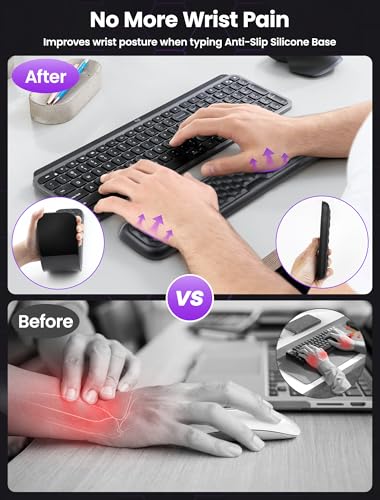 Wrist Rest for Keyboard and Mouse, gliship Wrist Rest for Computer Keyboard Mouse Memory Foam, Keyboard Arm Rest Wrist Support for Keyboard PU Leather with Non-Slip PU Silicone Base Pain Relief Black