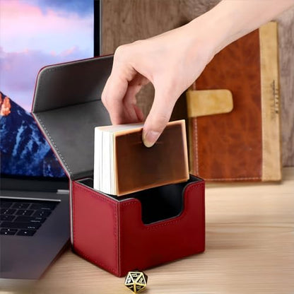 Yookeer 4 Pieces Leather Deck Card Boxes Cards Deck Game Box for Collectible Playing Card Box Compatible with MTG Commander(Black, White, Red, Green,Horizontal) - color: Black, White, Red, Green, style: Horizontal