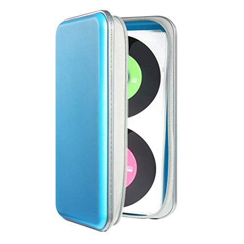 UENTIP CD Case,96 Capacity Hard Plastic DVD Case Holder for Car Home Travel | CD DVD Storage,Zipper Closure,Scratch-Resistant Sleeves,Stay Away Dust and Damp,Storage Music Video Gaming Discs Blu-ray - color: sky blue