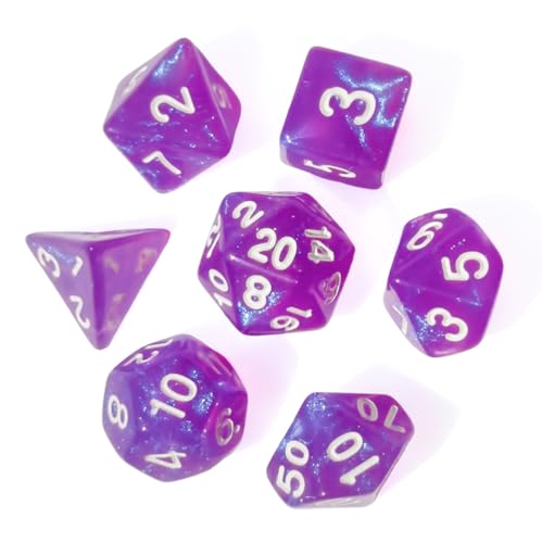 Purple DND Dice Set of 7pcs (Sequin Purple) | Acrylic Polyhedral Dice Set for TTRPGs, Dungeons and Dragons, Role Playing Games and Other Table Games– D20 System Dice - color: Sequin Purple
