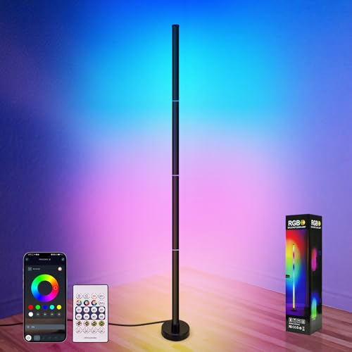 Smart RGB LED Corner Floor Lamp with App and Remote Control | 16 Million Colors & 68+ Scene, Music Sync, Timer Setting, Ideal Standing Lamp for Living Rooms, Bedrooms, Gaming Rooms