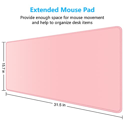 Dapesuom Large Gaming Mouse Pad, Extended Mouse Mat with Stitched Edges, Full Size Keyboard Pad with Non-Slip Base, Big XXL Computer Desk Mats for Gamer, Laptop, Office, 31.5 x 15.7in, Pink - color: Pink, size: 31.5L x 15.7W inches