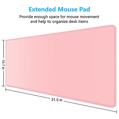 Dapesuom Large Gaming Mouse Pad, Extended Mouse Mat with Stitched Edges, Full Size Keyboard Pad with Non-Slip Base, Big XXL Computer Desk Mats for Gamer, Laptop, Office, 31.5 x 15.7in, Pink - color: Pink, size: 31.5L x 15.7W inches