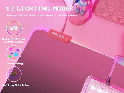 JMIYAV Pink RGB Gaming Mouse Pad 31.5x12 Inch PC XL Large Extended Glowing Led Light Up Desk Pad Non-Slip Rubber Base Computer Cute Mousepad Mat Desk Accessories Gaming Setup 83-MF - color: Black-to-pink gradient