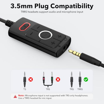 1Mii S03 USB Sound Card, 7.1 Virtual Surround Sound Gaming Audio Adapter, Plug & Play USB to 3.5mm Headphone and Microphone Jack with Volume Control, Mic Mute, for PC, Laptop and Gaming Devices